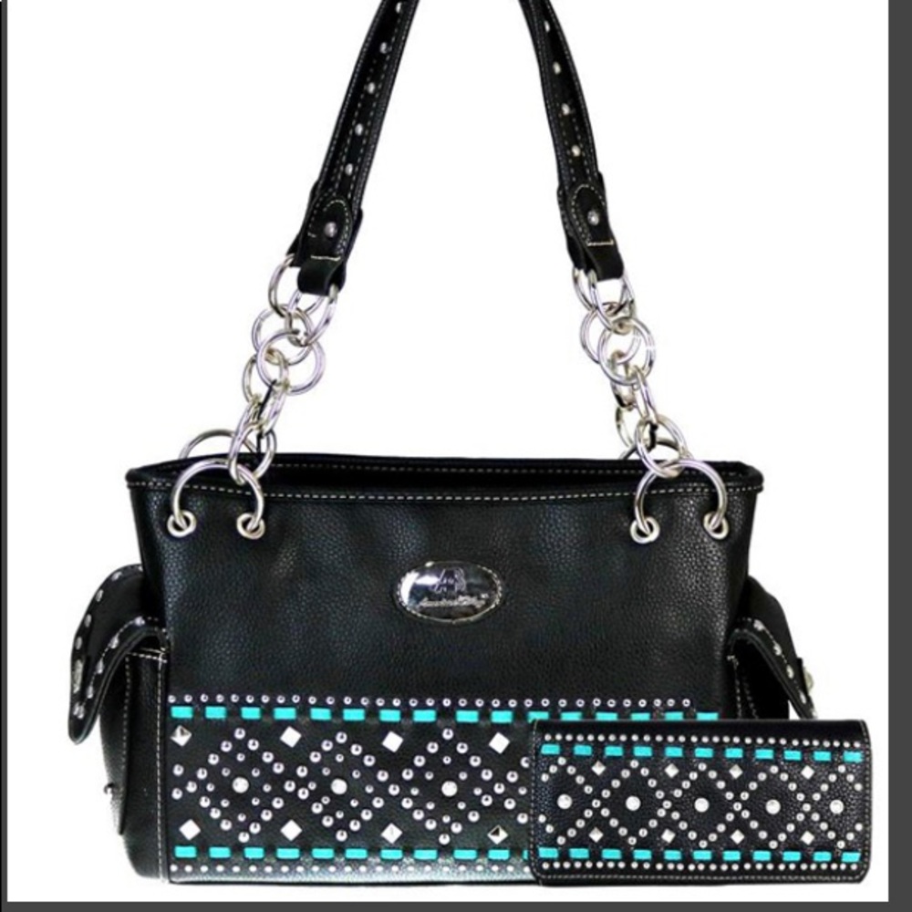 - Montana West Black Diamond Handbag and Wallet Set